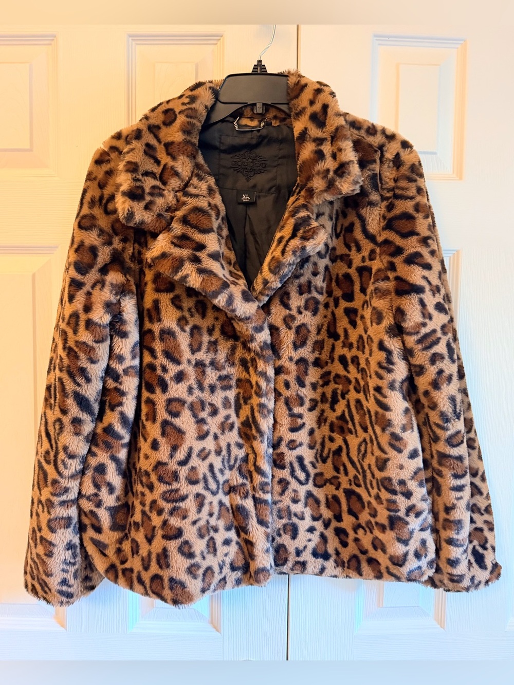 Jou Jou Leopard Faux Fur Teddy Jacket - Brown & Black